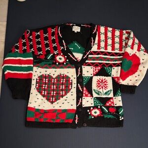 Vintage Handknit Multicolor Women's Cardigan Sweater, Medium